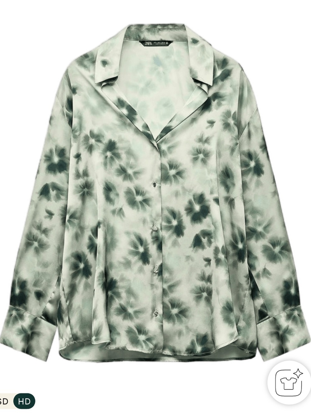 Zara Green Tie-Dye Satin Button-Front Shirt